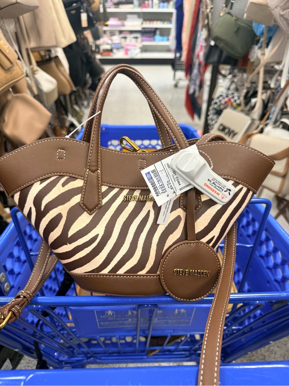 Steve Madden Brown and Cream Zebra-Print Mini Tote